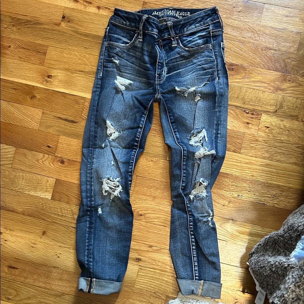 American Eagle Outfitters Men's Ripped Dark Blue Skinny Jeans